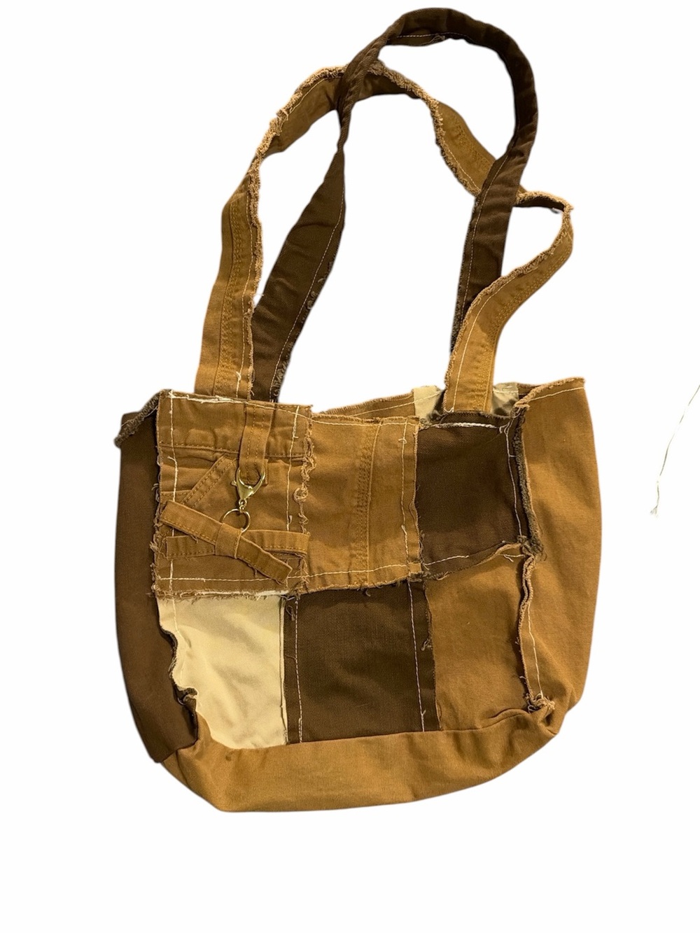 Handmade Canvas Patchwork Tote Bag in Brown and Tan